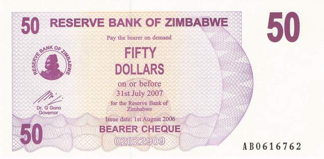 50 Dollars Zimbabwe p.41 2006
